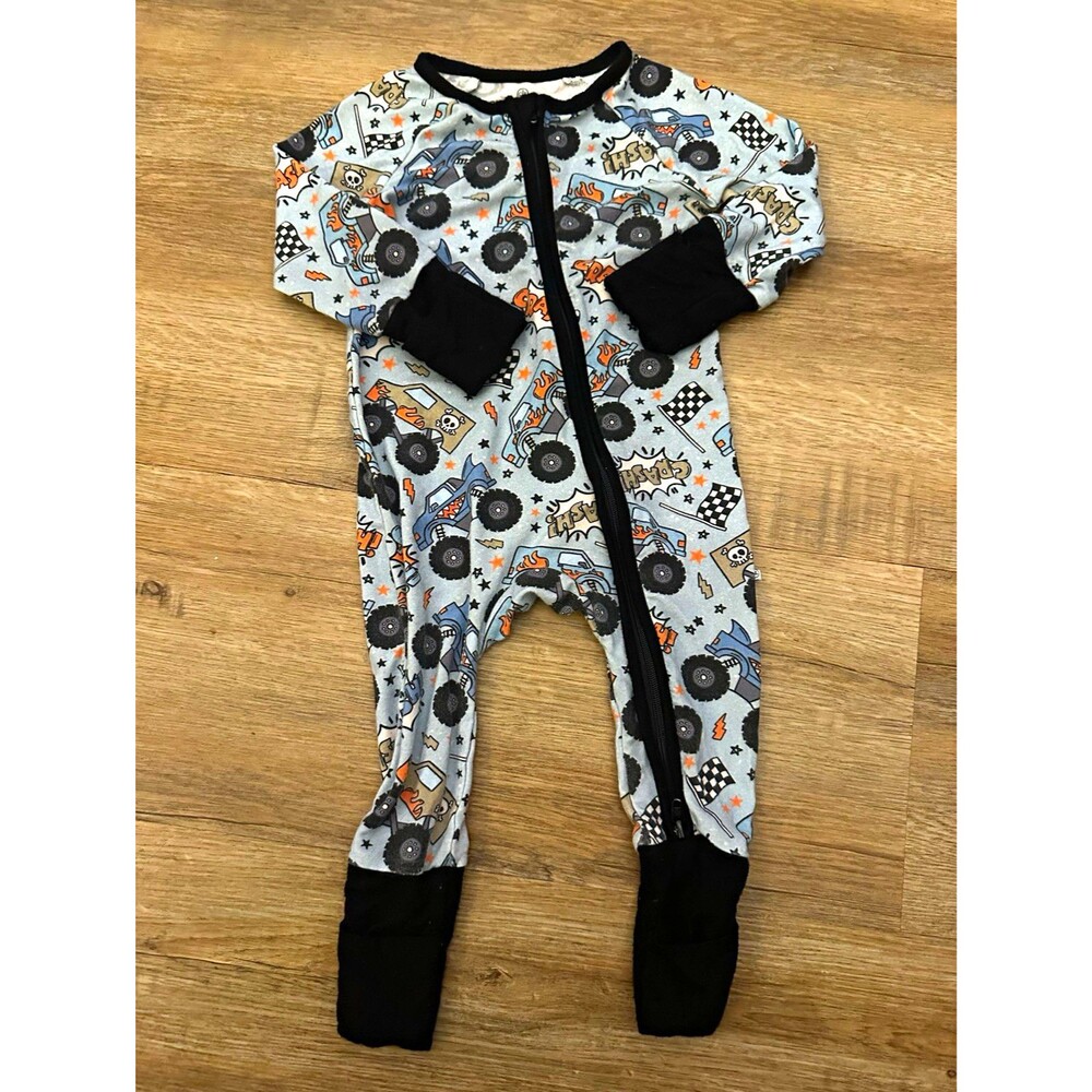 Caden Lane 0-3 Months Monster Truck Zip Coverall Bamboo Viscose Gray